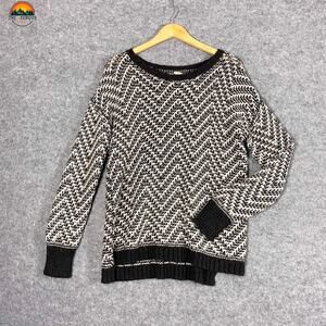 Aeropostale Pullover Sweater White Black Chevron Round Neck Cottage Women's XXL